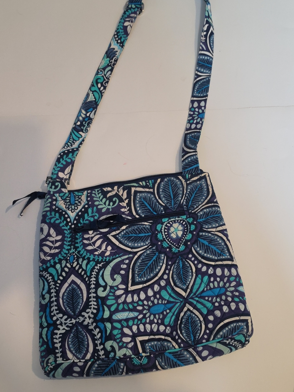 Vera Bradley Navy, Teal & Aqua Floral Quilted Shoulder Bag